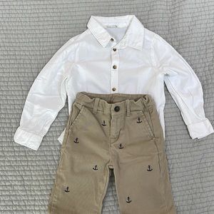 Bundle: Janie and Jack anchor pattern embroidered pants +H&M white shirt